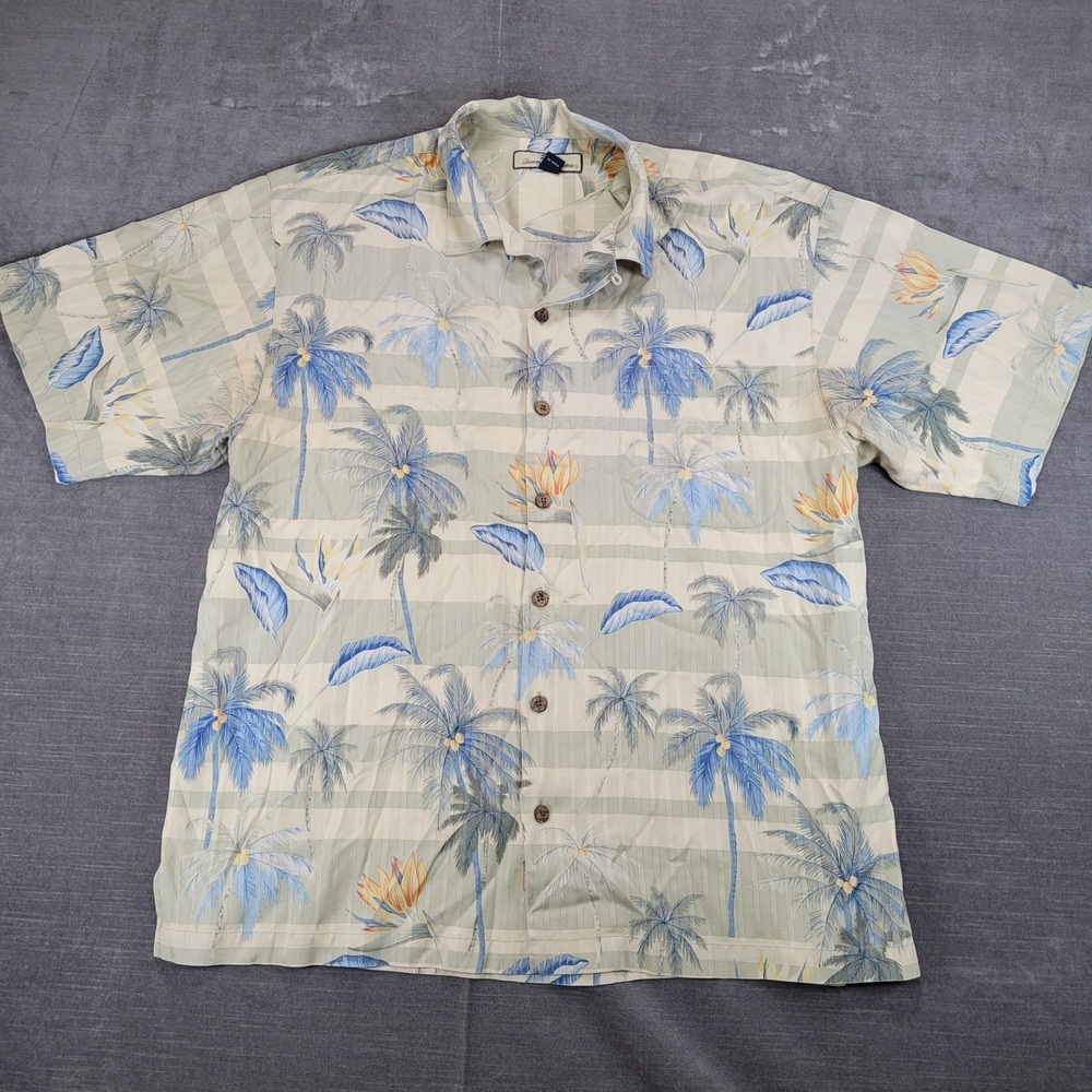 Tommy Bahama Mens Lg Silk Hawaiian Shirt Palm Tree Short Sleeve Button Up